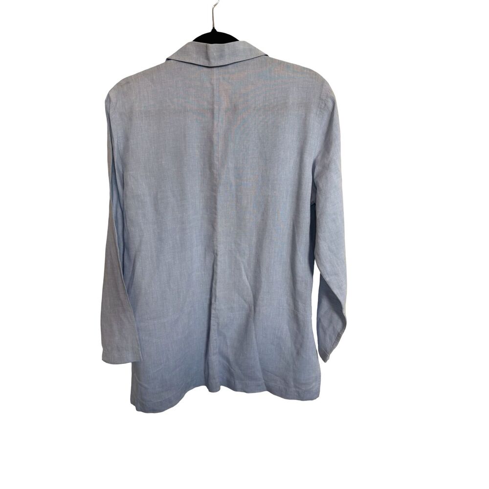 Real Clothes Saks Fifth Avenue 100% Linen Button Up Shirt Blue Women's Size 10 - Picture 5 of 6